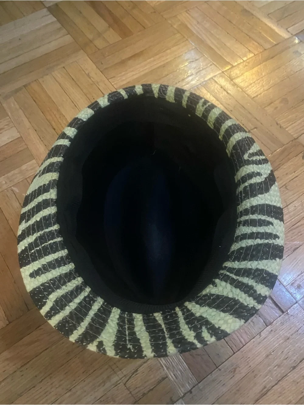 Zebra Print Straw Fedora Hat - Black & Cream